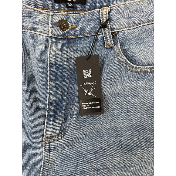 NWT Ed Hardy Heart Dagger Love Wide Leg Loose Fit Retro Light Jeans Size 32 J - Picture 7 of 11